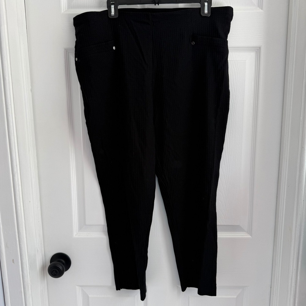 Maurices Black Textured Pull On Pants Womens XL Stretch Tapered Trousers Slacks
